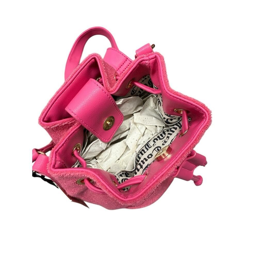 NWT Juicy Couture Pink Terry Cloth Bucket Bag Drawstring Crossbody Purse - Picture 4 of 5